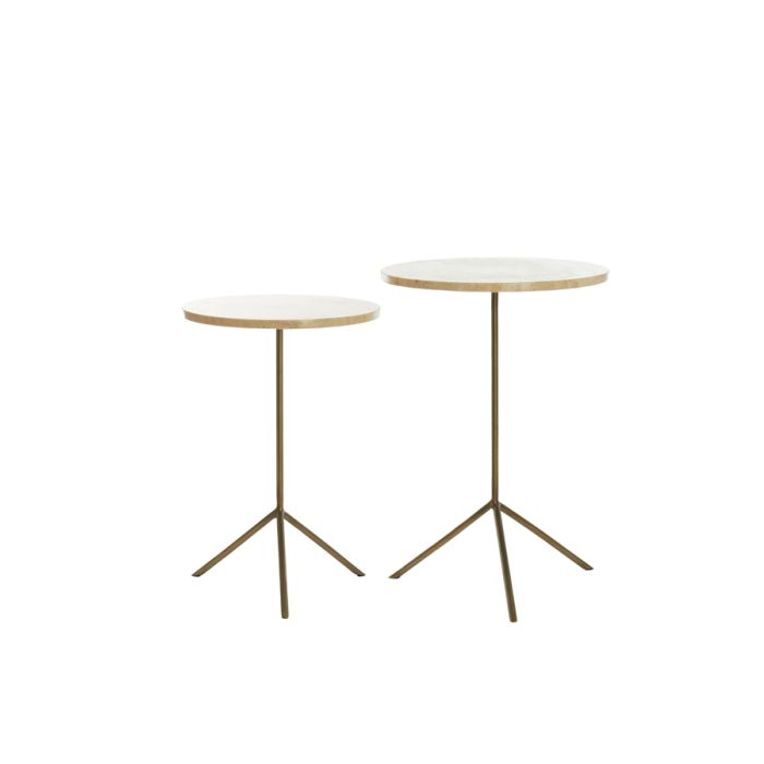 Side table S/2 Ø36x50+Ø40x54 cm GIMI cream travert+ant bronz