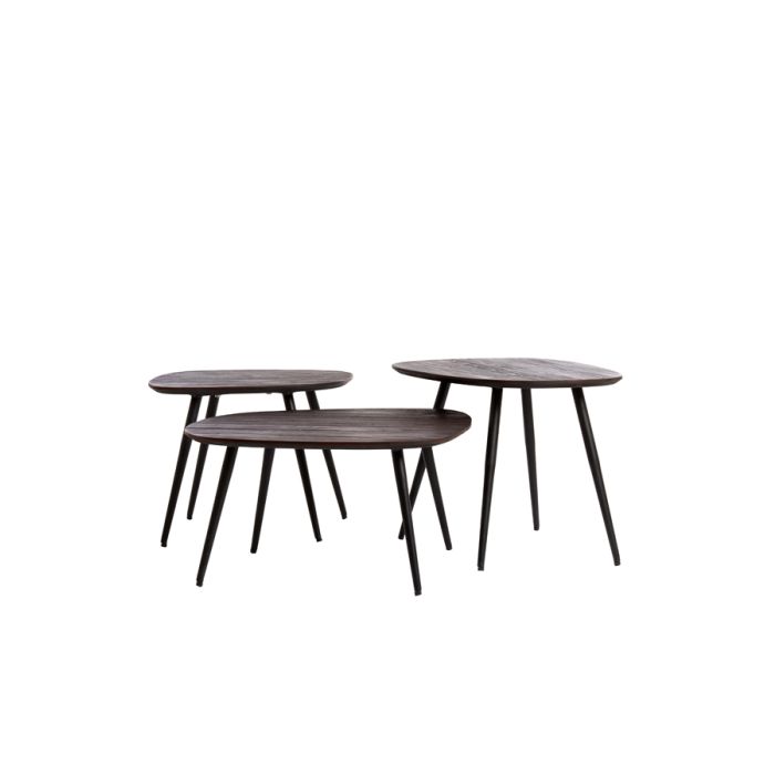 Coffee table S/3 max 62x42x38 cm VIEJO wood brown+black