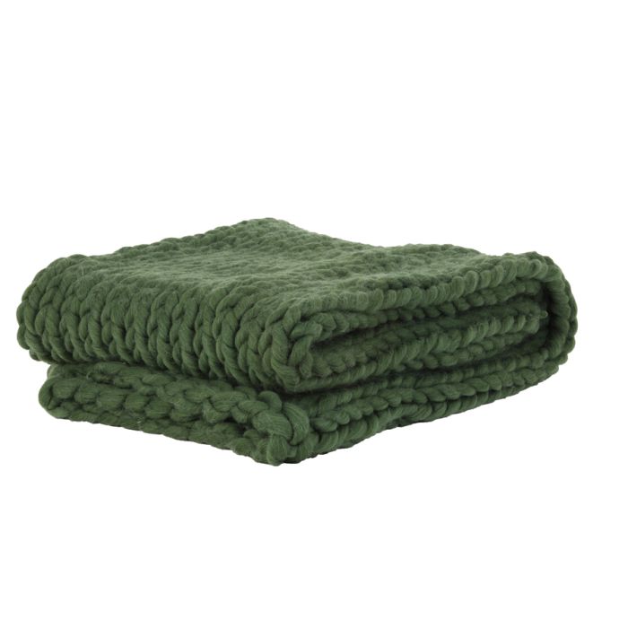 Throw 152x127 cm KNITTED olive green