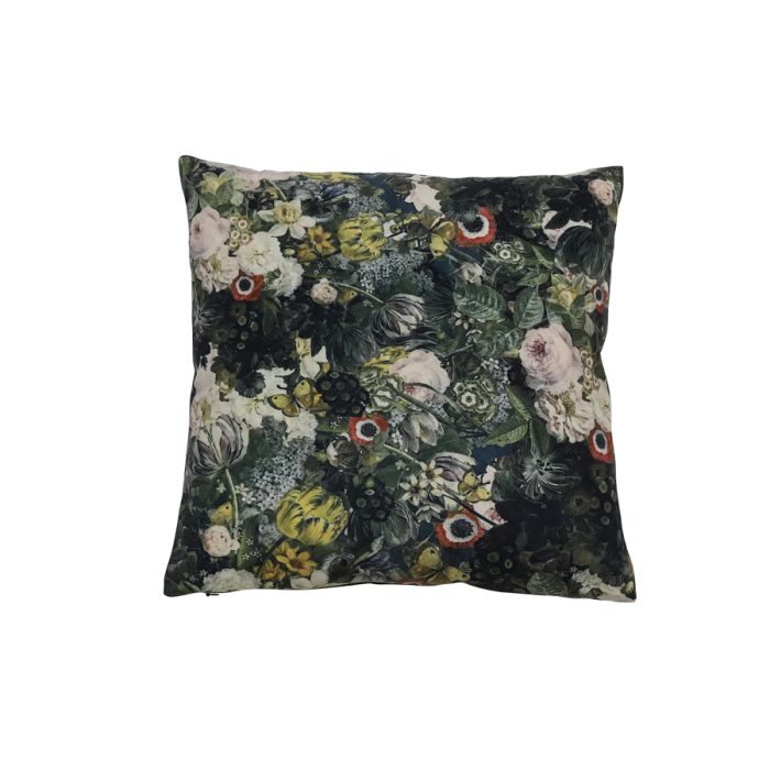 Cushion 45x45 cm BLOM velvet flowers green