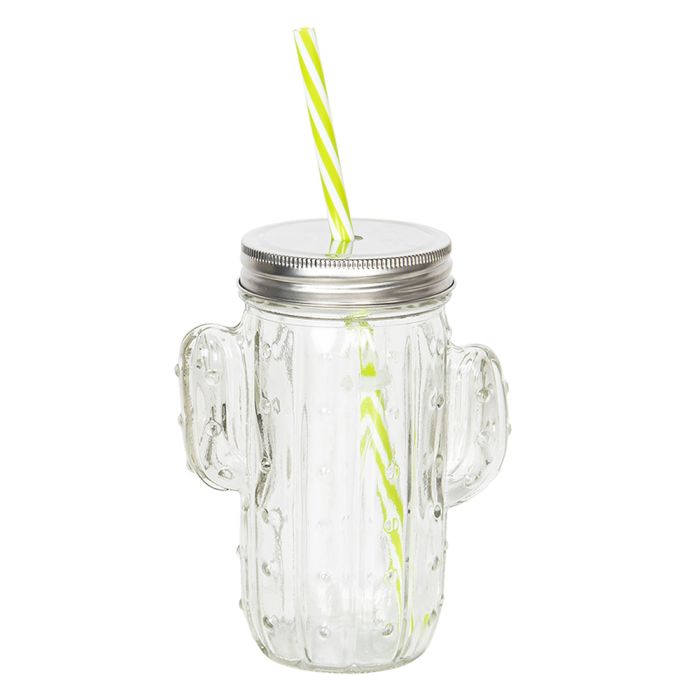 Drinking jar with straw 12x7x14 cm / 350 ml - pcs     