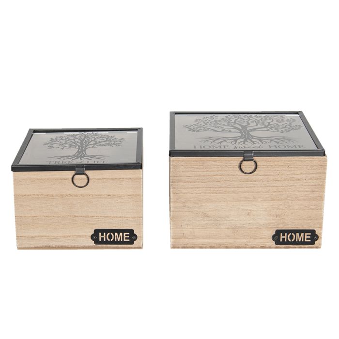 Wooden storage box (2) 18x18x12 / 15x15x11 cm - set (2)