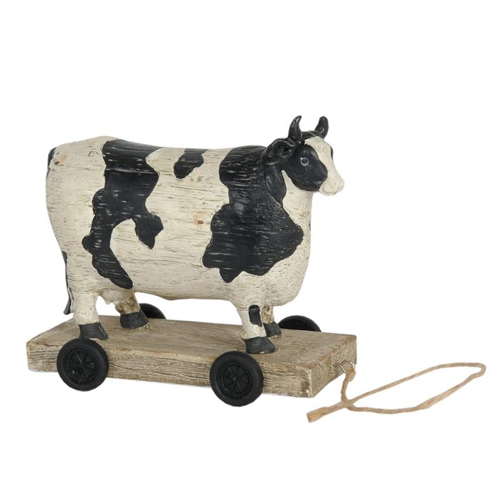 Spotted cow on wheels 14x7x12 cm - pcs     