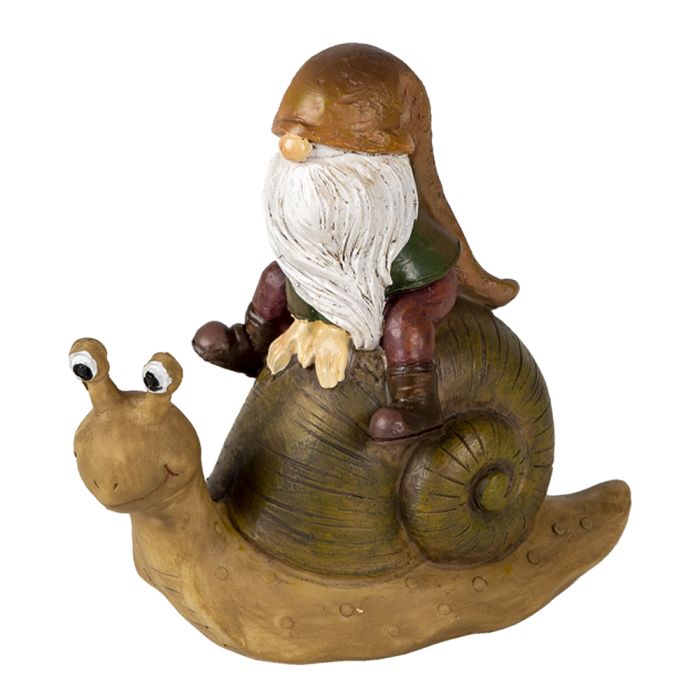 Decoration gnome sitting on snail 10x5x10 cm - pcs     