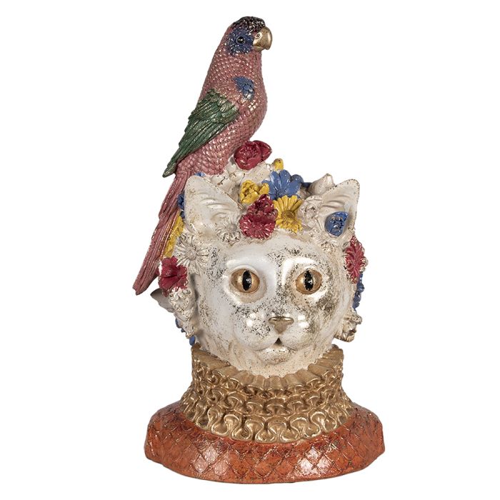 Decoration bust cat with bird 24x21x40 cm - pcs