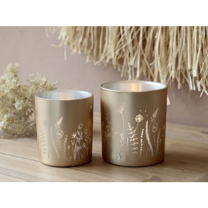 Tealight Holder w. flowers set of 2