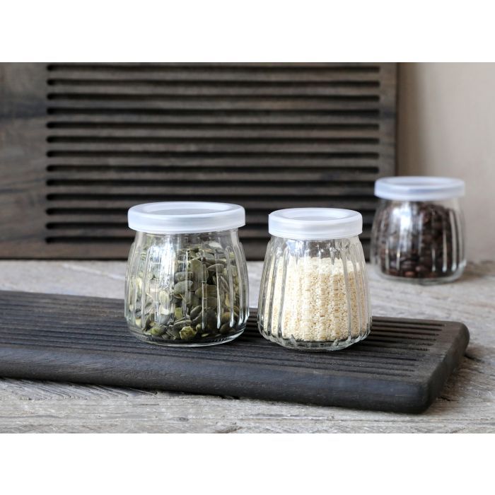 Storage jar w. grooves & lid set of 2