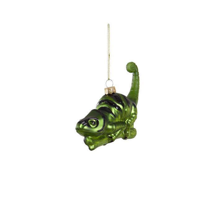 Ornament hanging 14x4,5x10 cm LIZARD glass olive green+black