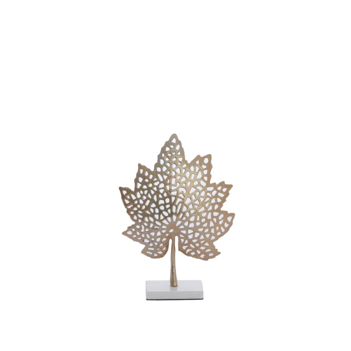 Ornament on base 36x10x41 cm LEAF gold+marble white