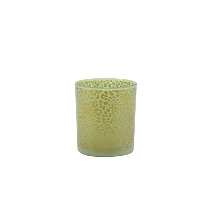 Tealight Ø9x10 cm LEOPARD glass green+gold