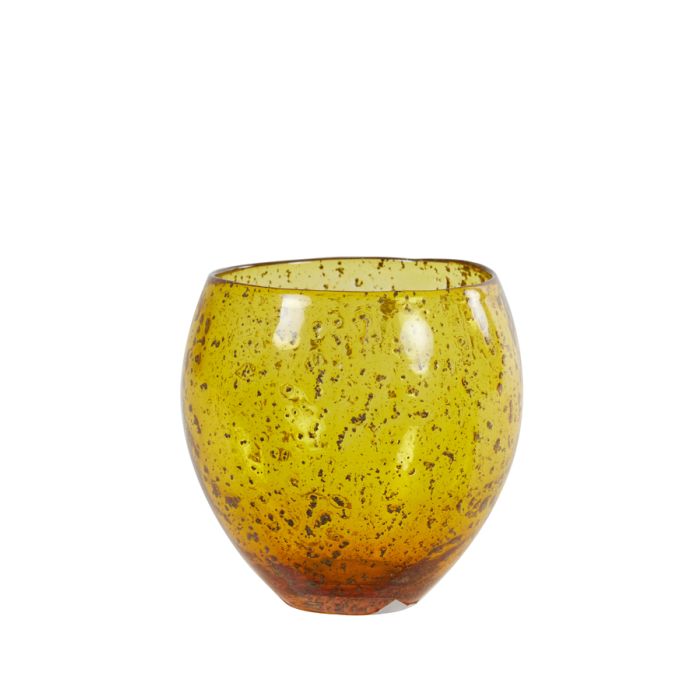 Tealight Ø14x15 cm TIKOTA glass stone finish yellow