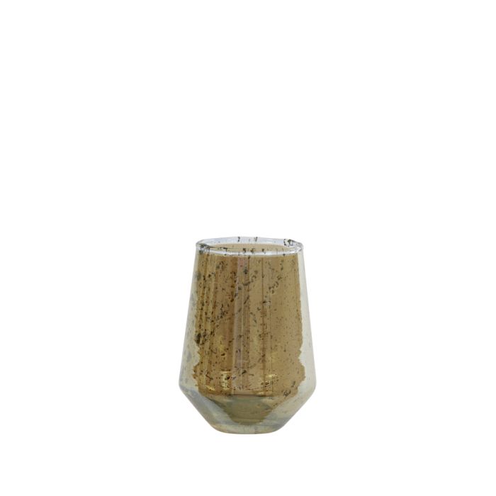 Tealight Ø9x12 cm DANDOLI glass stone finish amber