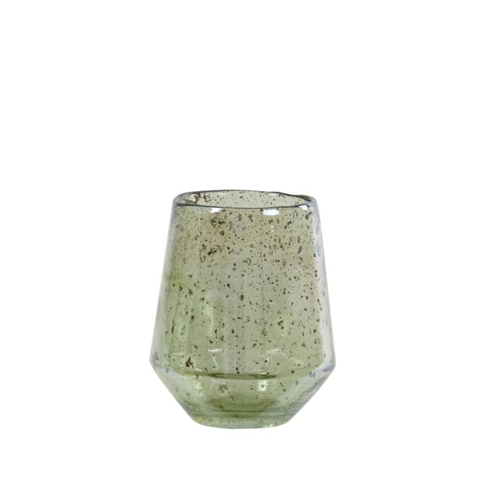 Tealight Ø12x15 cm DANDELI glass stone finish green