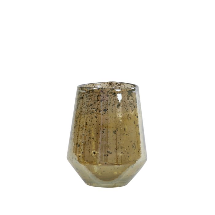 Tealight Ø12x15 cm DANDELI glass stone finish amber
