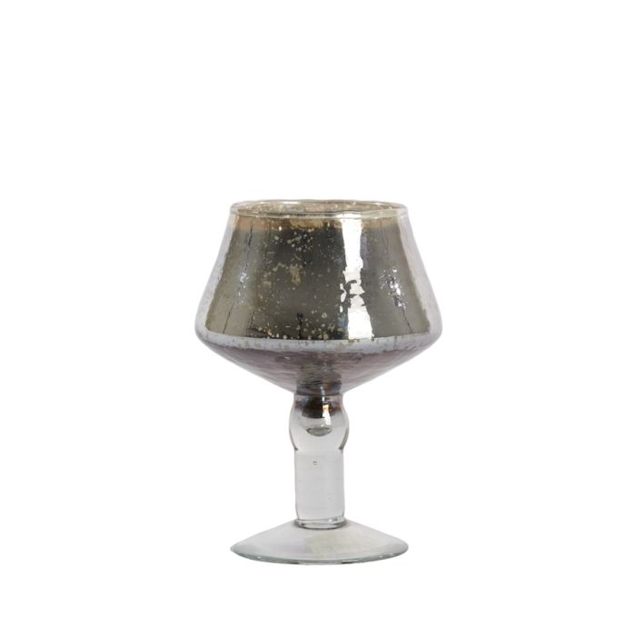 Tealight on base Ø12,5x18 cm LATO glass stone silver+smoked