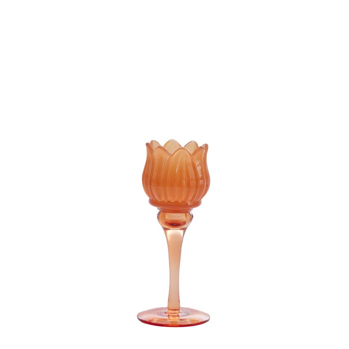 Tealight on base Ø8x19 cm FLOWER glass orange
