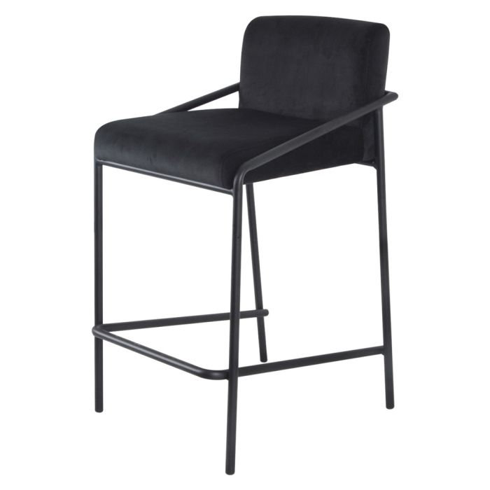 Bar stool Velvet velvet and bouclé metal 65 cm Lev - Velvet Black