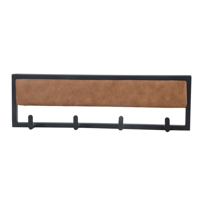 Wall coat rack coaty metal with velvet or leather look - cognac, 60 cm
