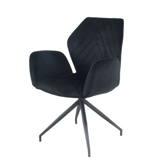 Dining room chair with armrests rotatable with herringbone pattern Apollo - Velvet Black