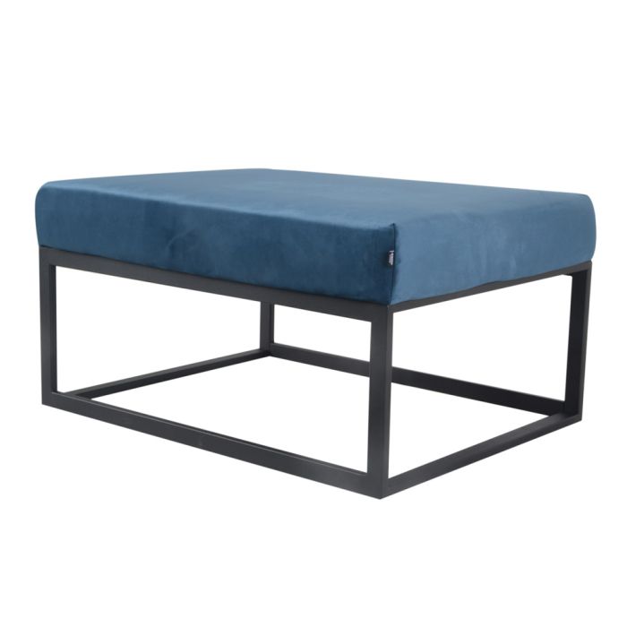 Pouf Hocker footstool Side table Velvet and leather look 75 cm Otto - Velvet Blue