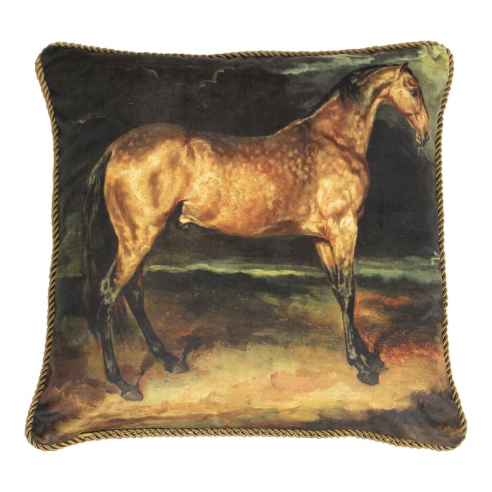 classic velvet cushion horse brown 45x45cm