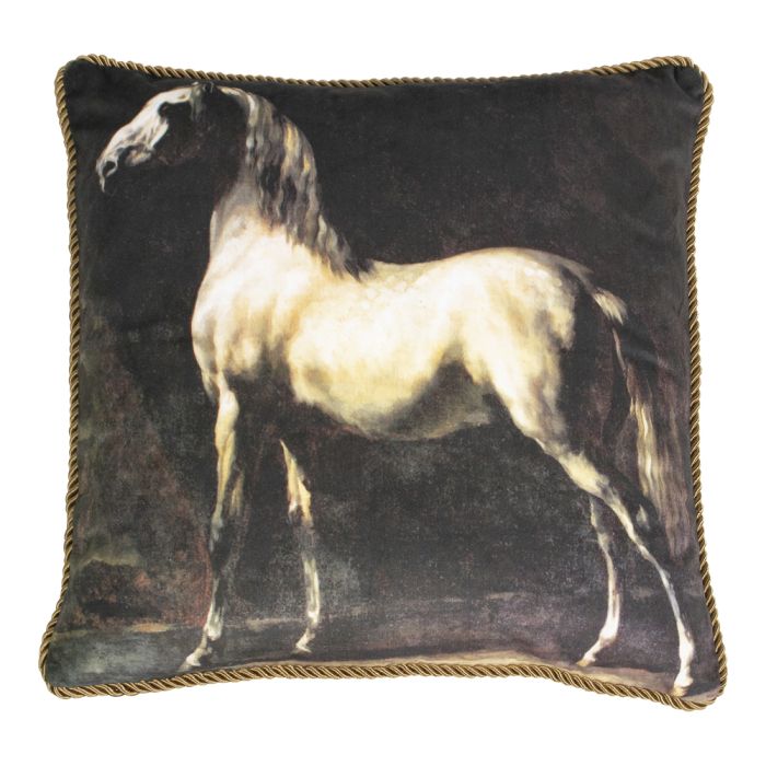 classic velvet cushion horse white 45x45cm