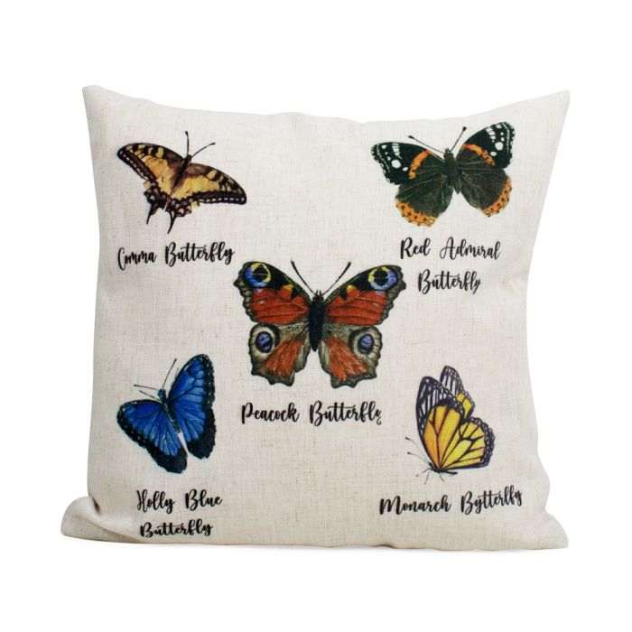 cushion linen look garden butterflies 45x45cm