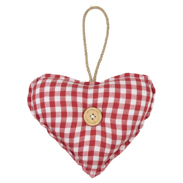 hanging decoration cotton heart red button 16cm