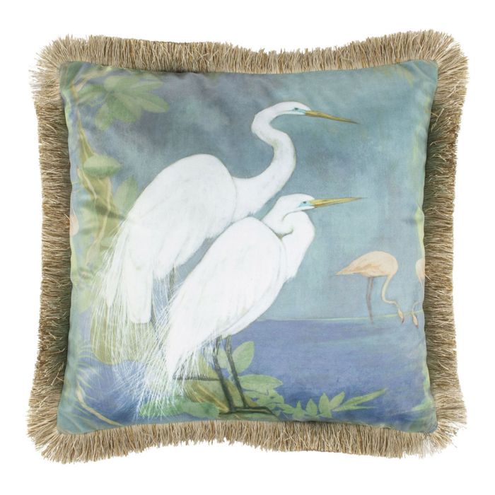cushion velvet egret gold frills 45x45cm
