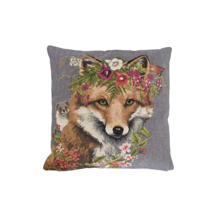 gobelin cushion flowers fox 45x45cm