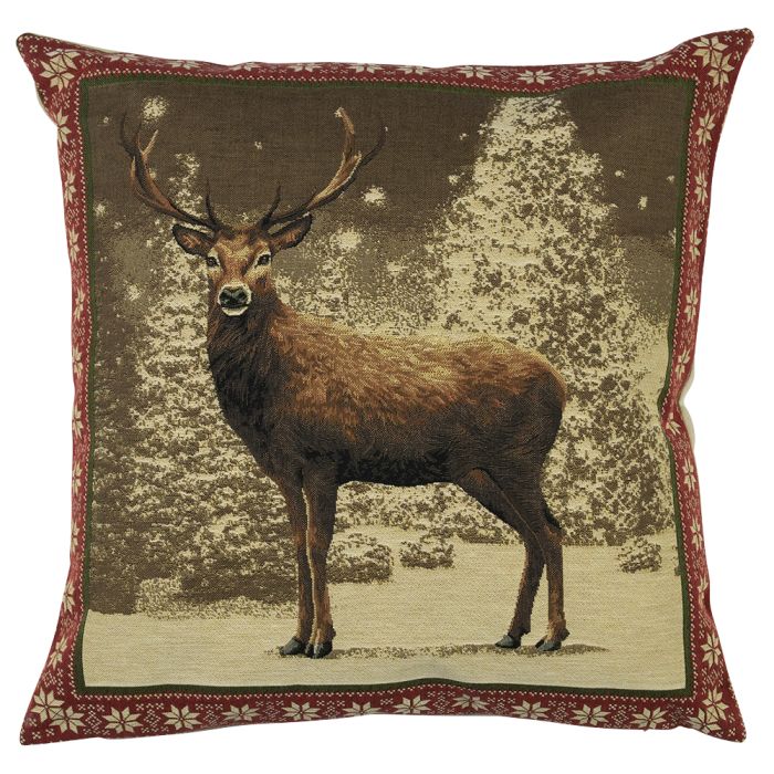 gobelin cushion deer red border 45x45cm