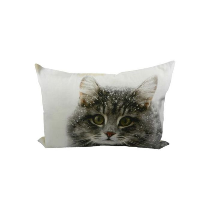 canvas cushion cat snow 35x50cm