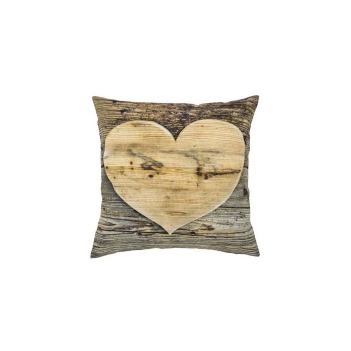 canvas cushion wooden heart double-sided 33x33cm