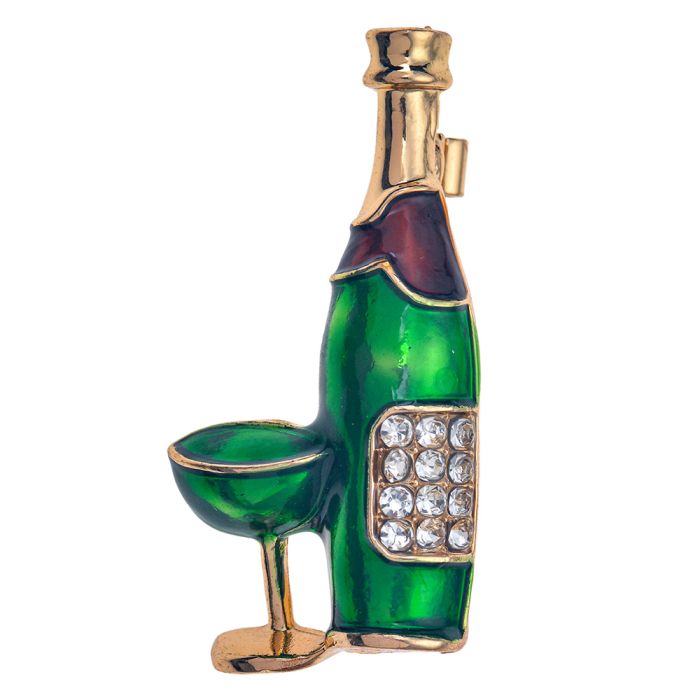 Brooch champagne bottle green - pcs