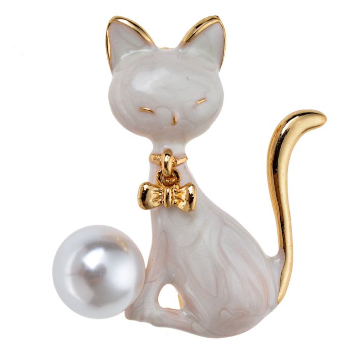 Brooch cat white - pcs