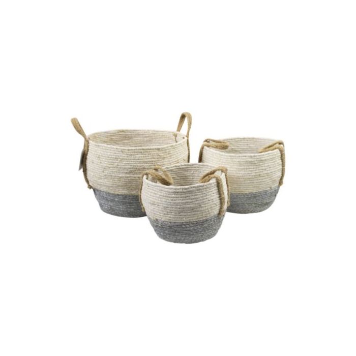 Basket white grey with handle set of 3*