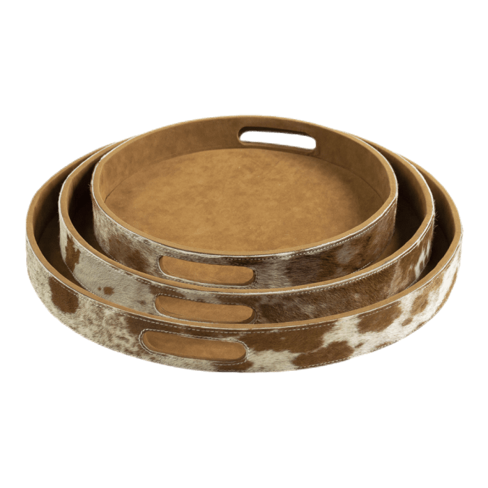 serving trays cow round brown/white (set of 3) (bos taurus taurus)