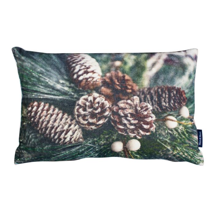 half cushion velvet winter pine cones 30x50cm