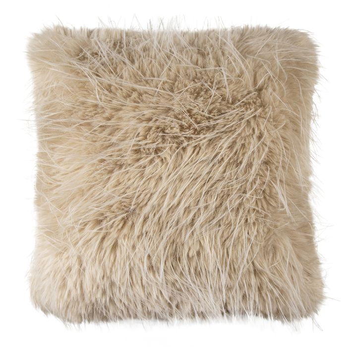 cushion teddy long hair tuft beige 45x45cm